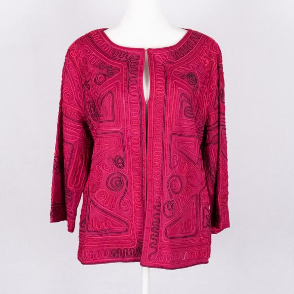 Embroidered Wearable Art Jacket Berry MEDIUM Abstract Bohemian Boho Southwestern - Picture 1 of 9